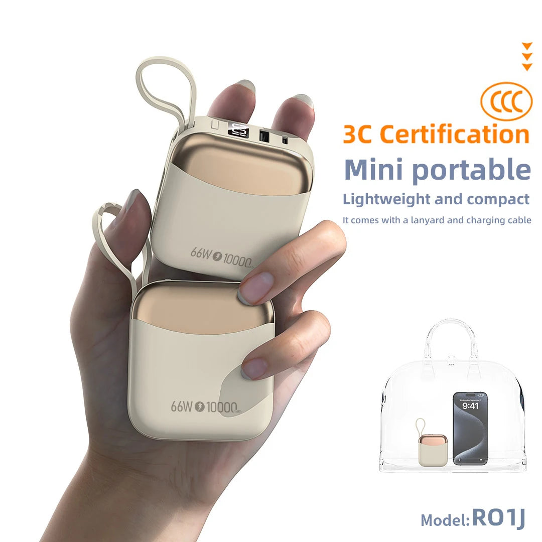 Kiki Shoot 10000mAh Mini Power Bank 66W carga rápida Powerbank batería certificada CCC con Cable para iPhone Xiaomi Huawei Samsung