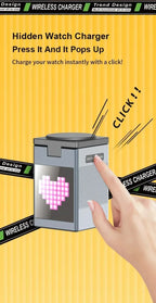 Soporte y cargador inalámbrico magnético plegable 6 en 1, altavoz Bluetooth, despertador y píxeles de dibujos animados para iPhone 17 ~ 12 iWatch Airpods Pro