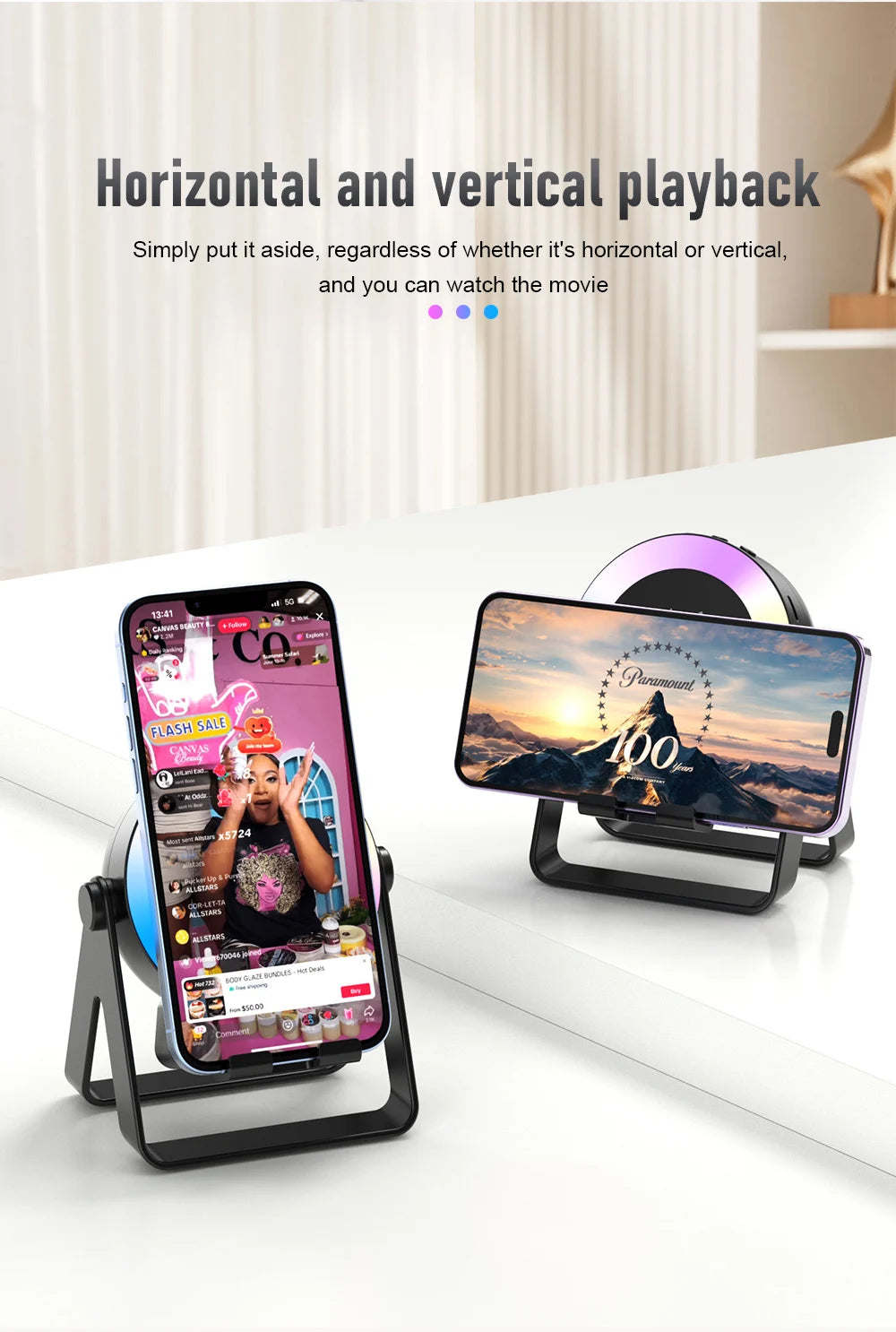 Altavoz de Audio de inducción inalámbrico 4 en 1 con Bluetooth magnético portátil, soporte Universal para teléfono, soportes de rotación con LED para exteriores-MovilExpressShop