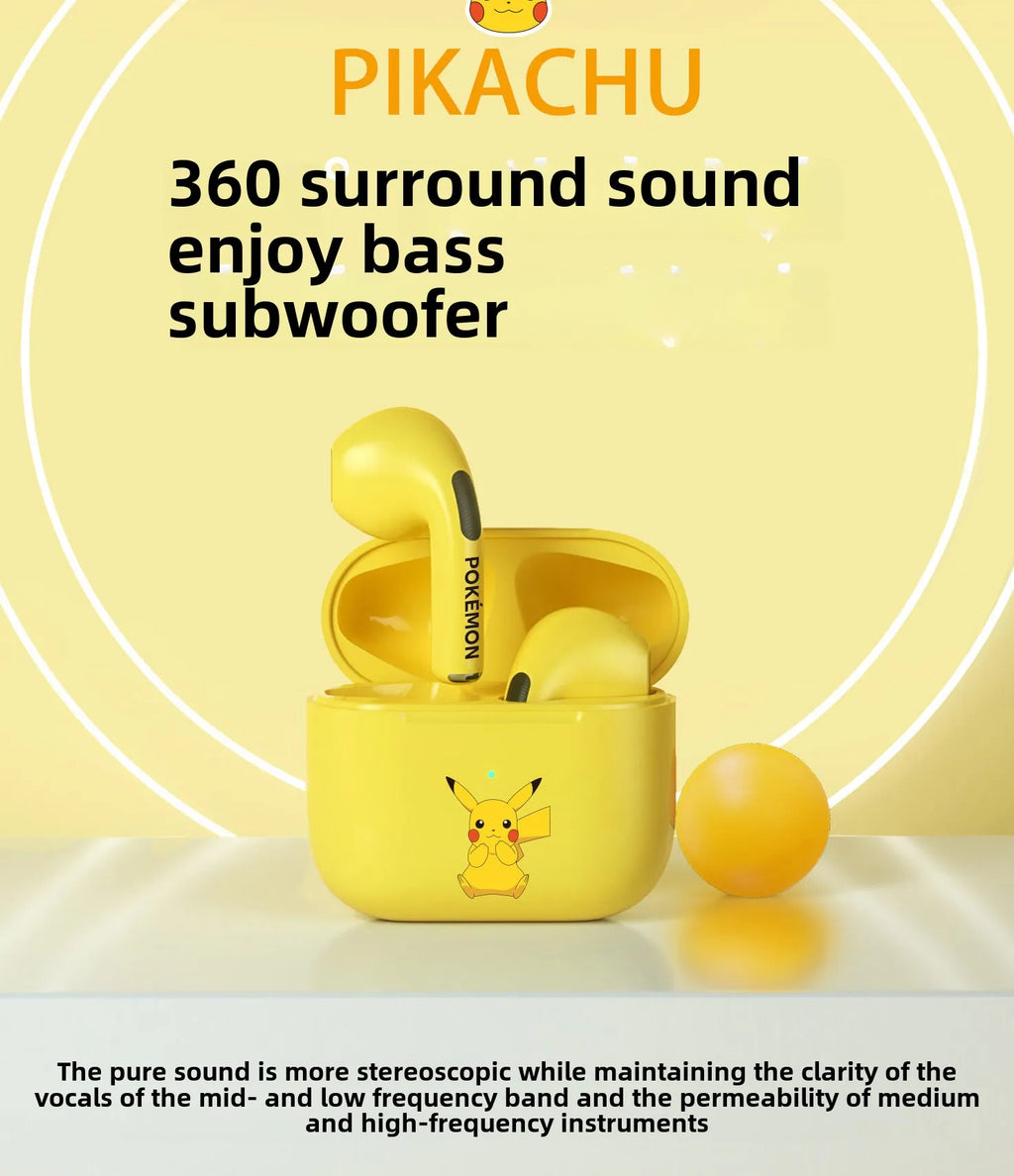 Pokemon Pikachu 5,0 inalámbrico Bluetooth deportes reducción de ruido auriculares táctiles con micrófono estuche de carga auriculares manos libres lindo-MovilExpressShop