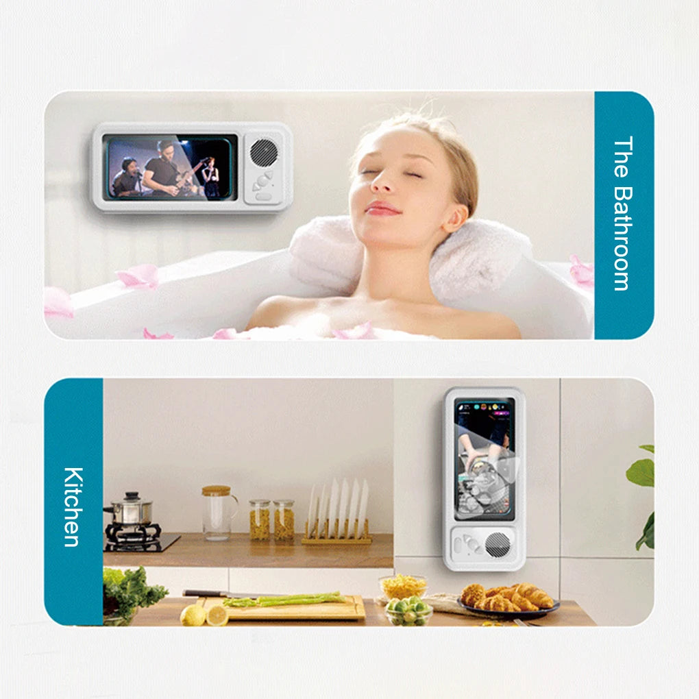 Soporte para teléfono de ducha con Altavoz Bluetooth IPX4, resistente al agua, antiniebla, pantalla táctil, soporte para teléfono de montaje en pared para ducha y baño 
 ?-MovilExpressShop