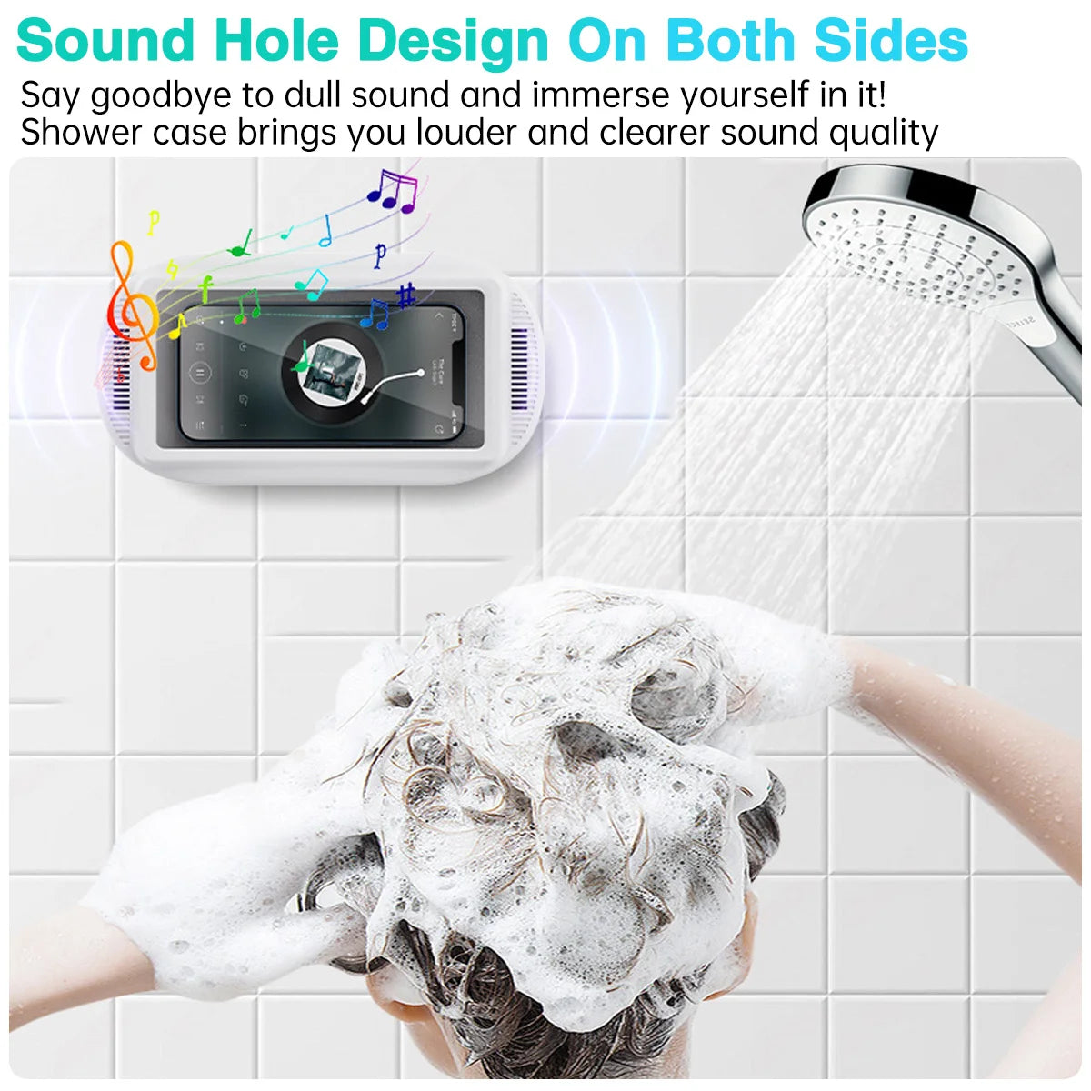 Soporte para teléfono de ducha mejorado, resistente al agua con orificio para altavoz, soporte para teléfono de ducha Screentouch, funda para baño, bañera, cocina-MovilExpressShop