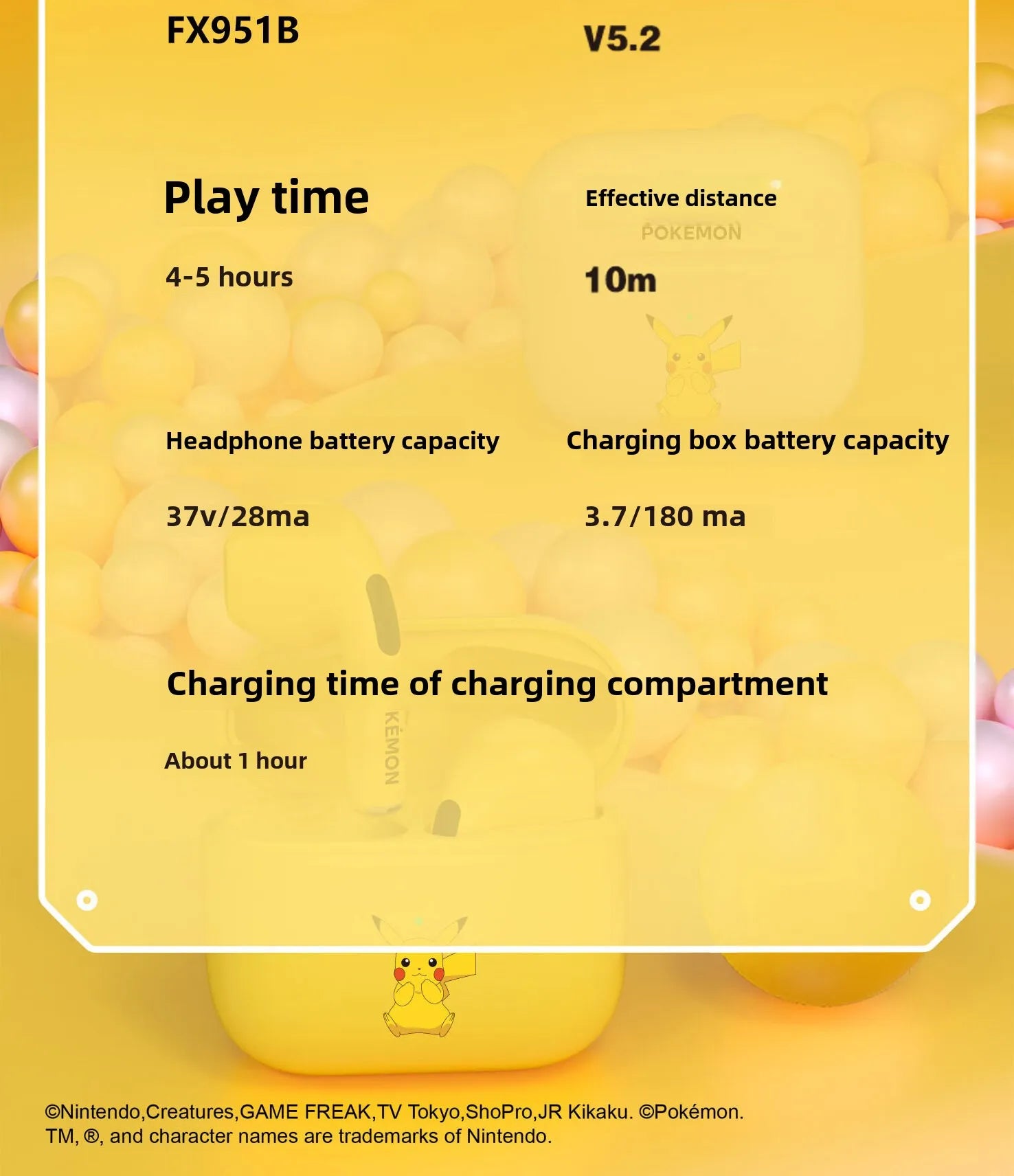 Pokemon Pikachu 5,0 inalámbrico Bluetooth deportes reducción de ruido auriculares táctiles con micrófono estuche de carga auriculares manos libres lindo-MovilExpressShop