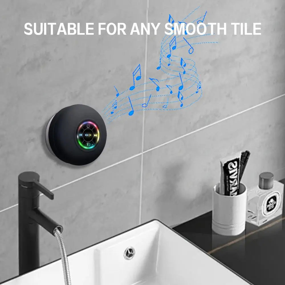 Altavoz Bluetooth resistente al agua con luces LED coloridas, fuerte ventosa y soporte para teléfono, mini altavoz portátil para exteriores/espectáculos-MovilExpressShop