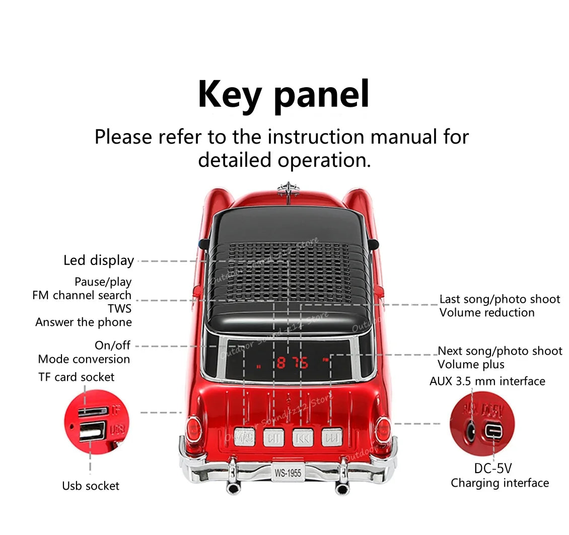 Altavoz Bluetooth WSTER WS-1955 Retro Sedan-MovilExpressShop