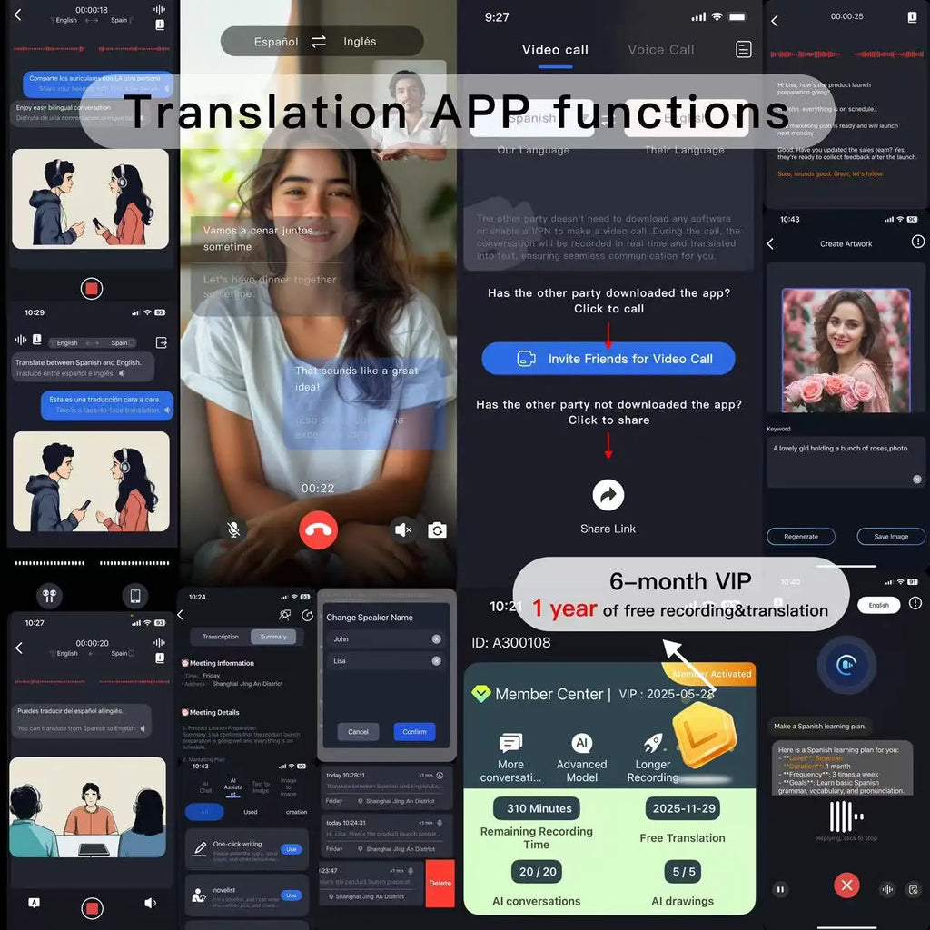 Lenovo XT53 auriculares de traducción TWS Bluetooth HD llamadas de voz auriculares con reducción de ruido para viajes de oficina auriculares con traductor AI