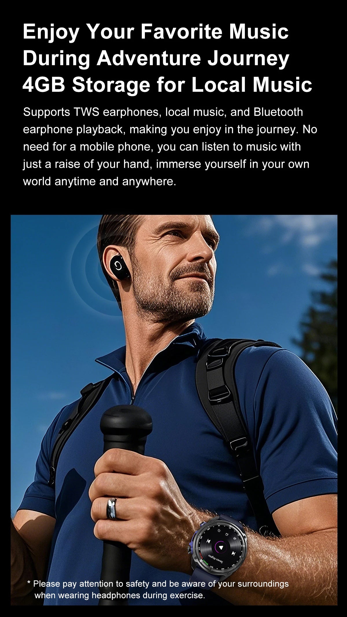 Nuevo reloj inteligente AMOLED con reproductor de vídeo con memoria de 4GB con GPS, mapas sin conexión, reloj inteligente deportivo militar para hombres, pulsera impermeable para nadar de 30m