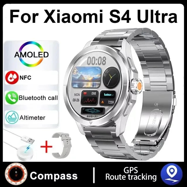 Nuevo para Xiaomi S4 Ultra deportes al aire libre reloj inteligente hombres 1,53 pulgadas AMOLED NFC GPS brújula ritmo cardíaco impermeable BT llamada Smartwatch