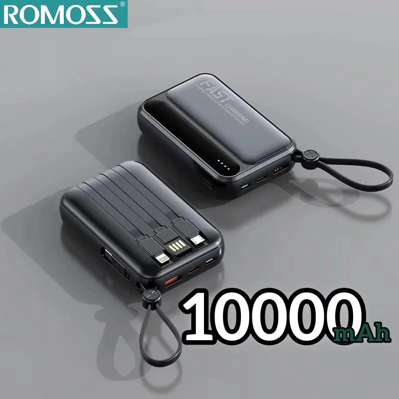 ROMOSS 4 en 1 Power Bank 500000mAh Gran Capacidad Cables Integrados Pantalla Digital Inteligente Ligera Batería Portátil Para iPhone y android