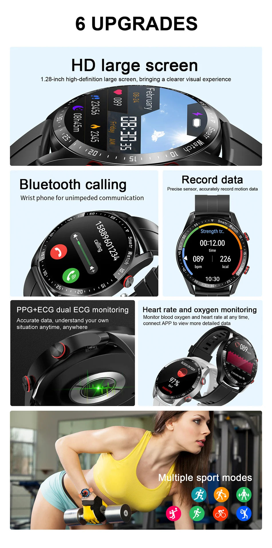 Reloj GT Series reloj inteligente hombres mujeres pantalla HD Bluetooth llamada GPS Tracker ritmo cardíaco IP68 impermeable SmartWatch 2024 nuevo