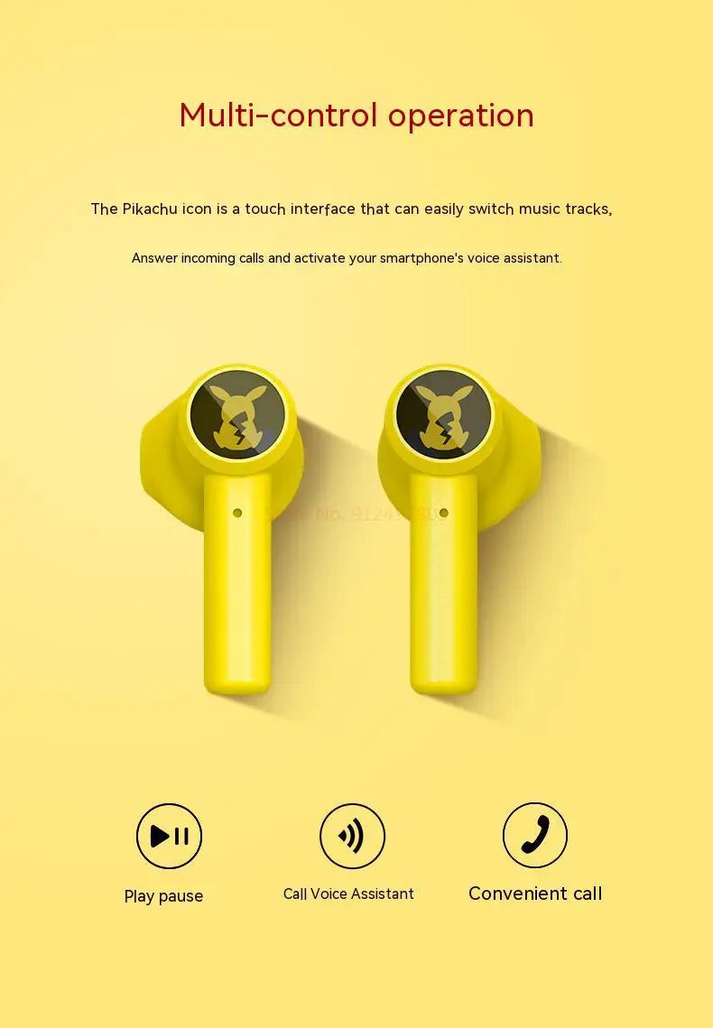 Pokemon Pikachu auriculares inalámbricos Bluetooth 5,0 auriculares Control táctil micrófono regalos universales deporte reducción de ruido-MovilExpressShop