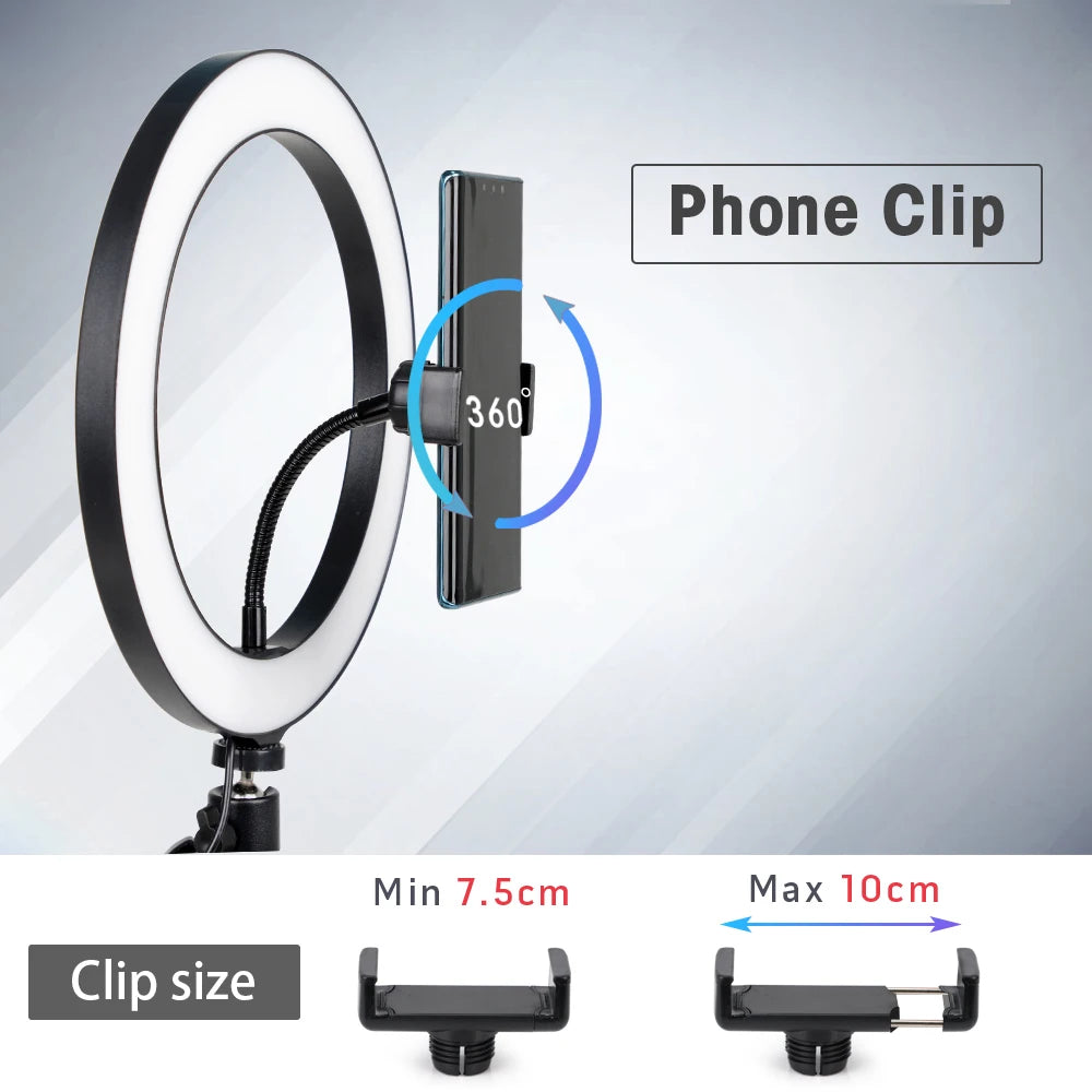 Trípode con anillo de luz LED para teléfono, trípode, soporte para cámara, Selfie, fotografía, lámpara LED, Color, estudio fotográfico para YouTube en vivo-MovilExpressShop