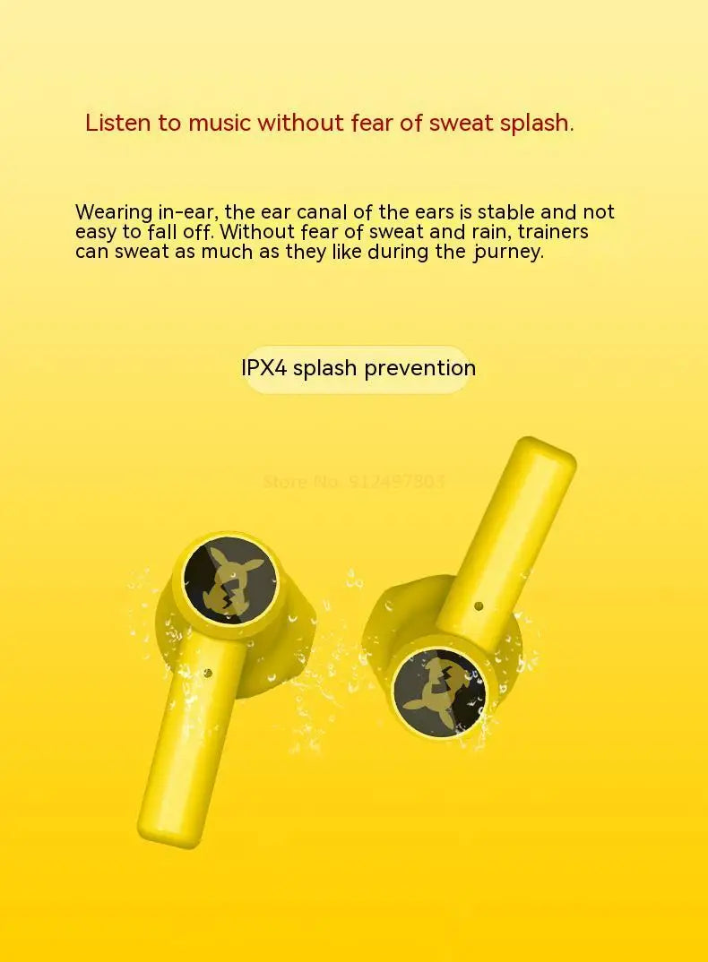 Pokemon Pikachu auriculares inalámbricos Bluetooth 5,0 auriculares Control táctil micrófono regalos universales deporte reducción de ruido-MovilExpressShop
