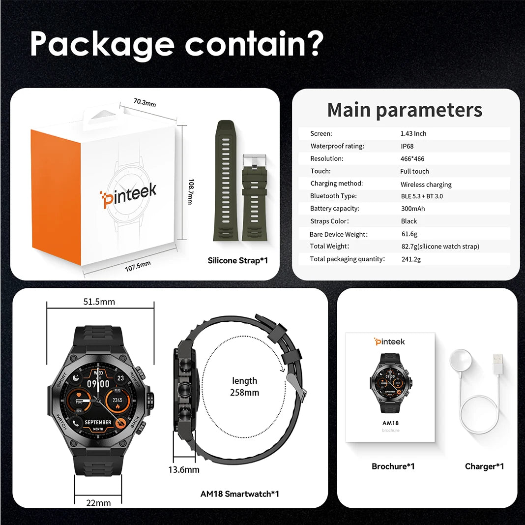 Smartwatch IP67 rastreador de ejercicios impermeable con más de 150 deportes monitoreo del sueño carga inalámbrica     Reloj AMOLED