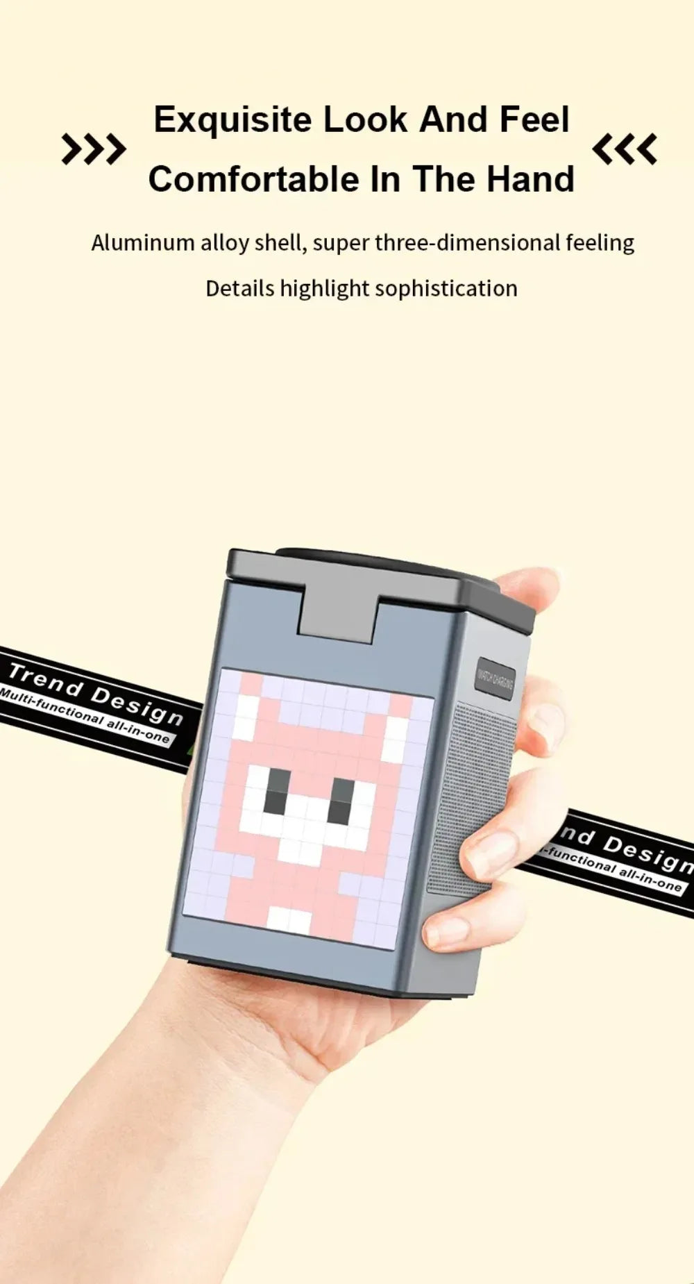 Soporte y cargador inalámbrico magnético plegable 6 en 1, altavoz Bluetooth, despertador y píxeles de dibujos animados para iPhone 17 ~ 12 iWatch Airpods Pro