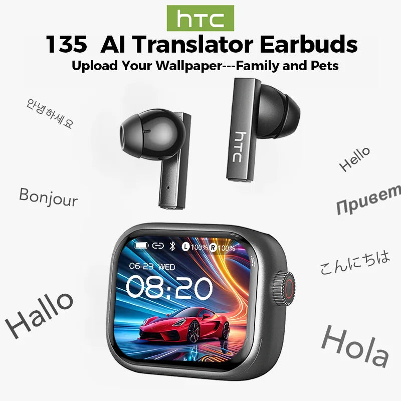 [Pantalla Ultra HD] auriculares HTC NE40 Bluetooth V6 TWS auriculares inalámbricos deportivos traductor AI auricular micrófono de reducción de ruido en la oreja