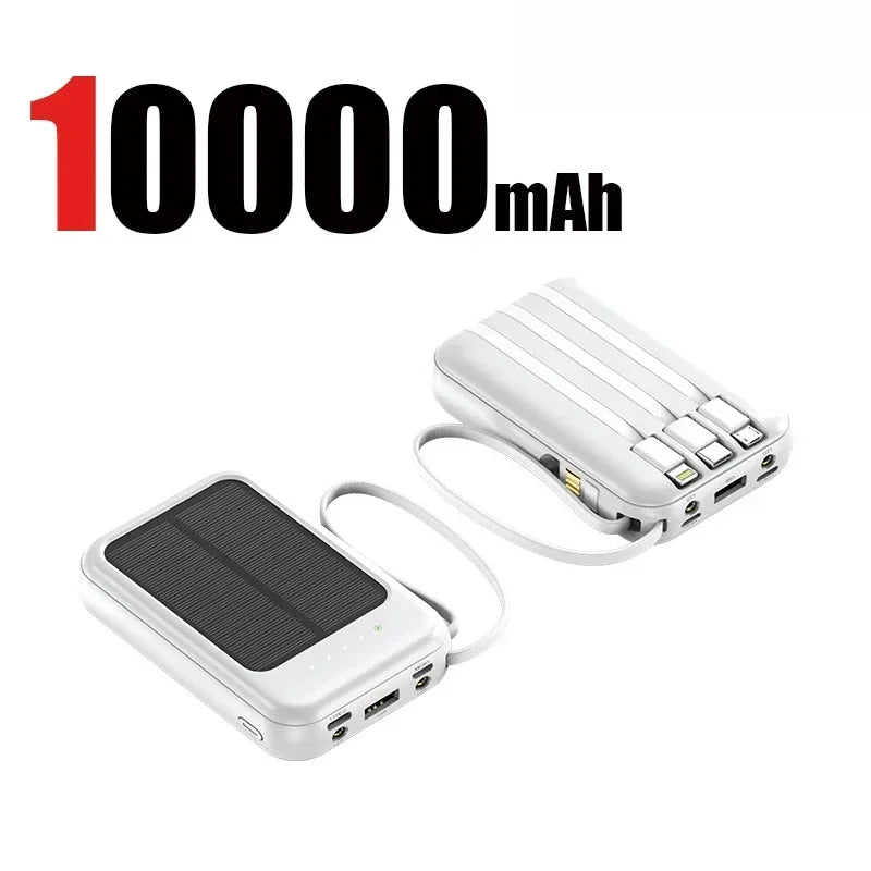 Banco de energía Solar de 50000mAh, Mini banco de energía de gran capacidad con 4 Cables integrados, cargador portátil para teléfonos, batería externa para Xiaomi-MovilExpressShop