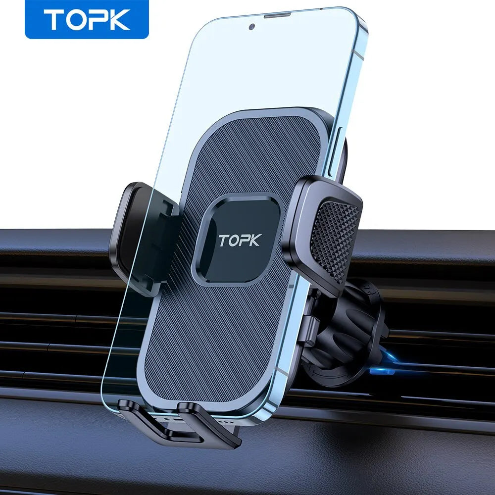 Soporte de teléfono para coche TOPK, soporte de gravedad para iPhone, Xiaomi, Samsung, soporte móvil para salpicadero, parabrisas, ventilación de aire, soporte para teléfono