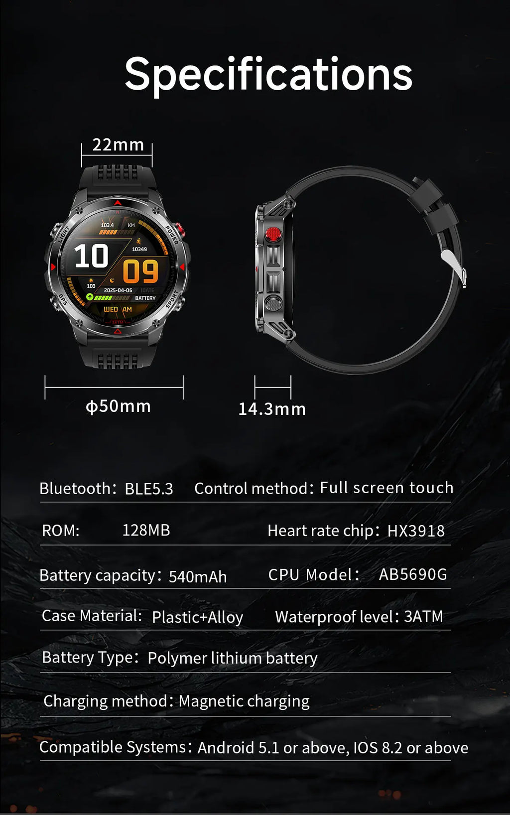 GUHUAVMI 2025 – Smartwatch Deportivo Grado Militar-MovilExpressShop