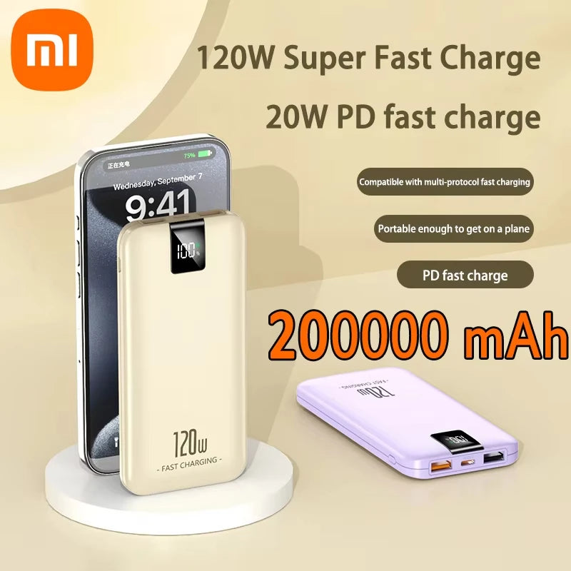 Batería de carga súper rápida Xiaomi 120W 200000 Banco de energía mAh 100000 Pantalla digital cuadrada portátil liviana de alta capacidad mAh-MovilExpressShop