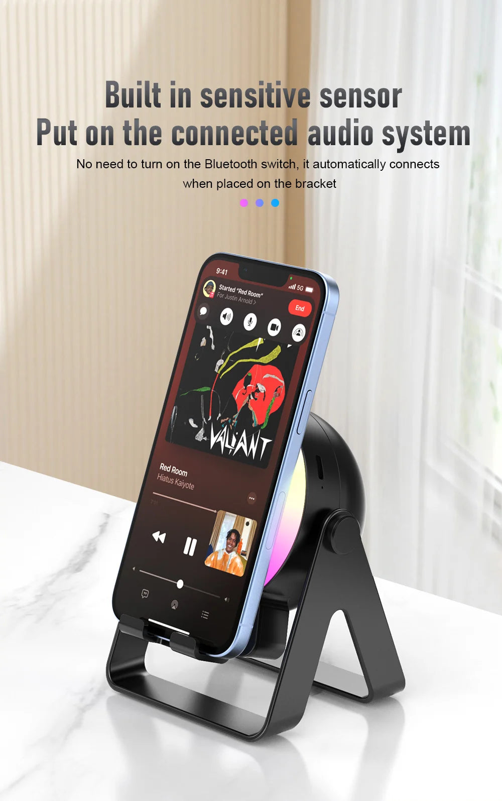 Altavoz de Audio de inducción inalámbrico 4 en 1 con Bluetooth magnético portátil, soporte Universal para teléfono, soportes de rotación con LED para exteriores-MovilExpressShop