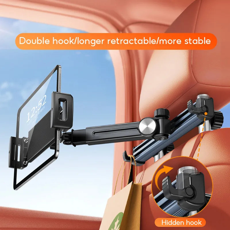 Soporte para tableta Hipacool para reposacabezas de coche, soporte ajustable para teléfono de coche, asiento trasero con gancho oculto para teléfono de 4,7-13 ", iPad 360 ° Ruirar