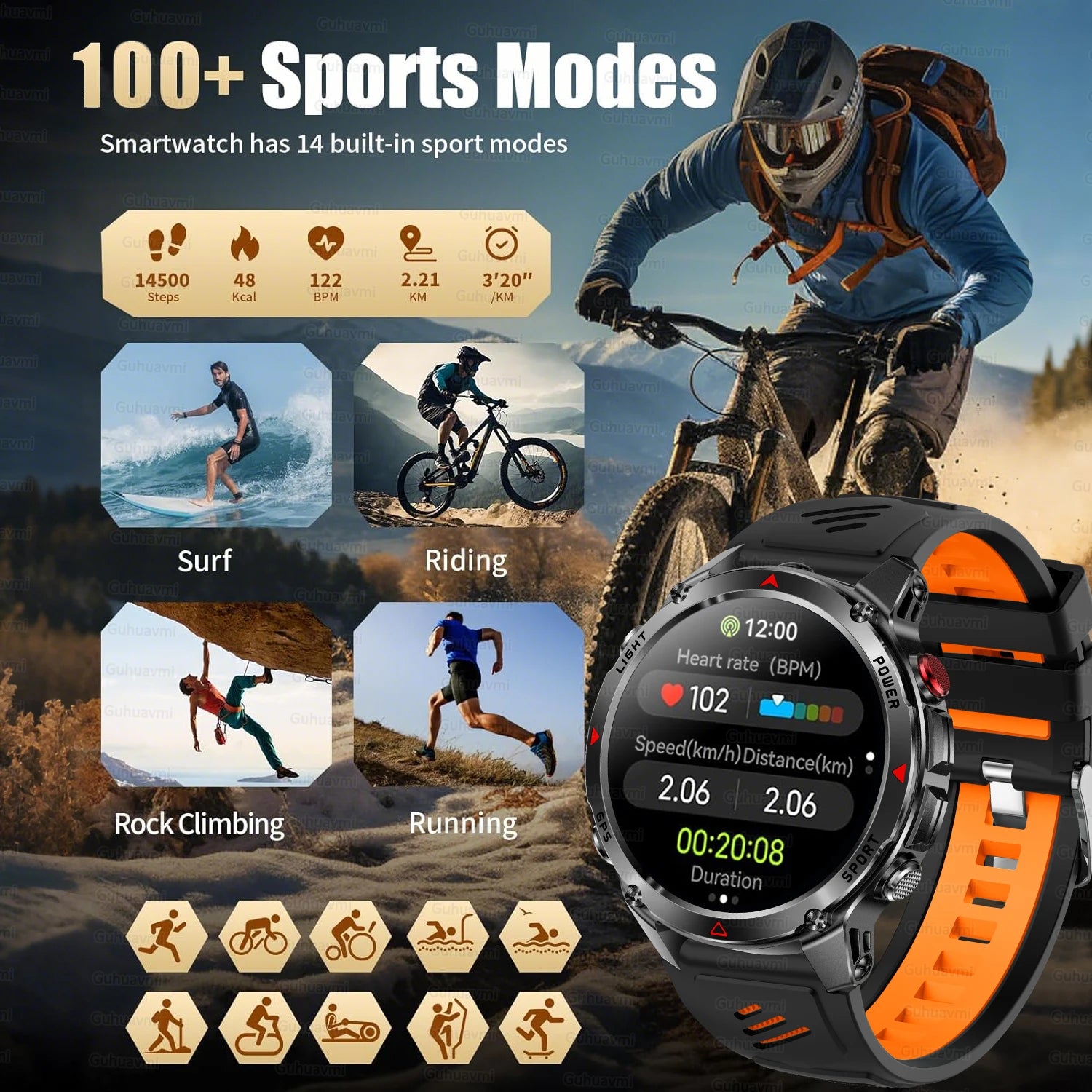 GUHUAVMI 2025 – Smartwatch Deportivo Grado Militar-MovilExpressShop