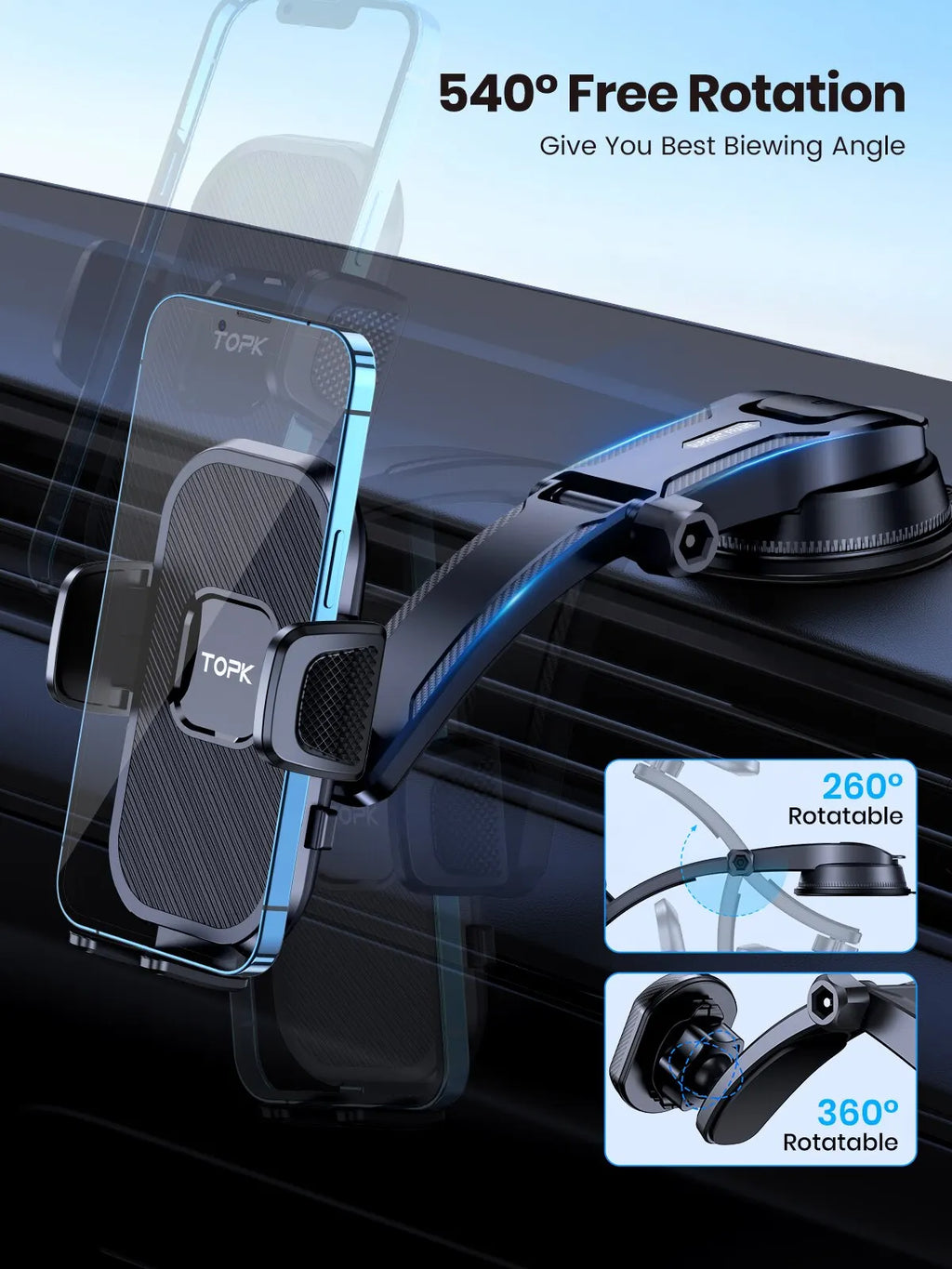 Soporte de teléfono para coche TOPK, soporte de gravedad para iPhone, Xiaomi, Samsung, soporte móvil para salpicadero, parabrisas, ventilación de aire, soporte para teléfono