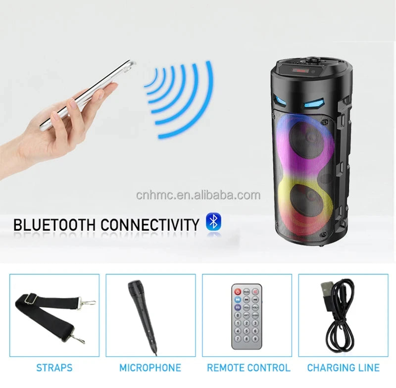 Altavoz Bluetooth portátil de baile cuadrado grande, columna de barra de sonido con luz LED colorida, caja de sonido KTV, Subwoofer Inalámbrico, Boombox de alta fidelidad-MovilExpressShop