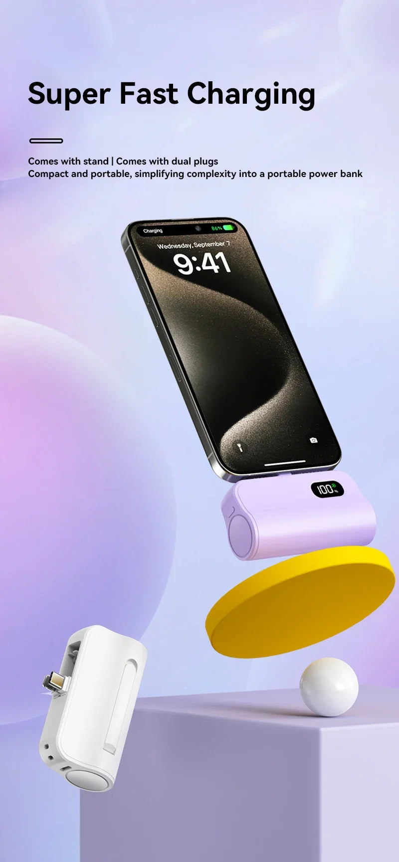 Mini cápsula 50000mAh banco de energía de alta capacidad batería externa de carga rápida inalámbrica portátil para iPhone Huawei Samsung