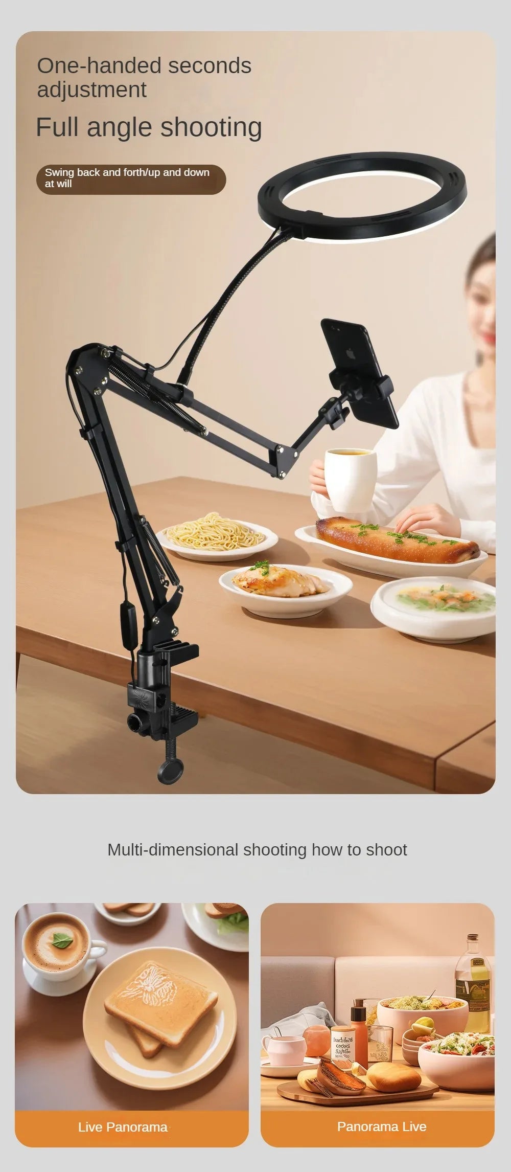 Soporte en vivo para teléfono móvil, iluminación superior profesional, cámara de disparo fija con grabación de instrucciones, palo Selfie de vídeo-MovilExpressShop