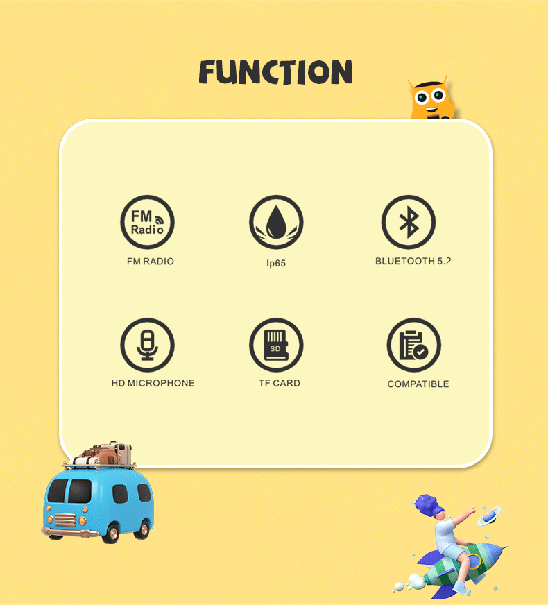 Buho Altavoz Bluetooth inalámbrico TK-200, minialtavoces portátiles impermeables IP65, compatible con tarjeta de memoria, estéreo HiFi, altavoces de graves pesados-MovilExpressShop