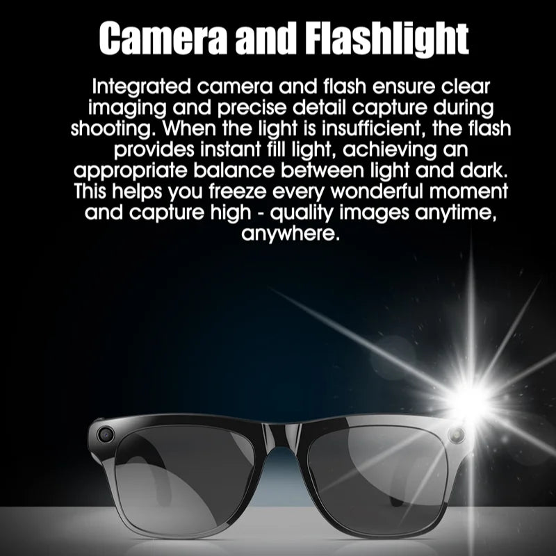 Gafas inteligentes Bluetooth, reconocimiento de objetos, traducción AI, con cámara para tomar fotos, asistente de voz, llamadas y música-MovilExpressShop