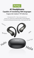 HTC NE19 auriculares Bluetooth IA OWS auriculares inalámbricos deportivos con micrófono potentes graves IA traductor auriculares impermeables de larga duración-MovilExpressShop