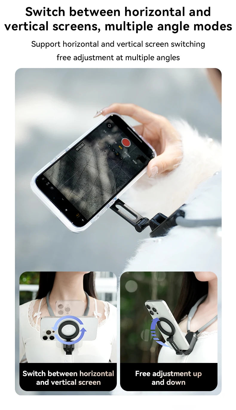 Clip magnético para teléfono con montaje en cuello 360 °   Soporte de teléfono POV de rotación para Iphone 15 14 13 12 11 10 para accesorios de teléfono SAMSUNG HUAWEI-MovilExpressShop