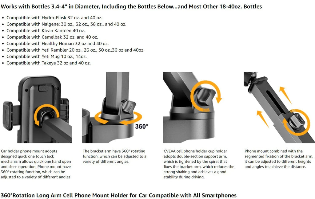 Portavasos para coche con soporte para teléfono móvil, soporte para vasos con rotación de 360, expansor para teléfono inteligente, accesorios interiores para automóvil