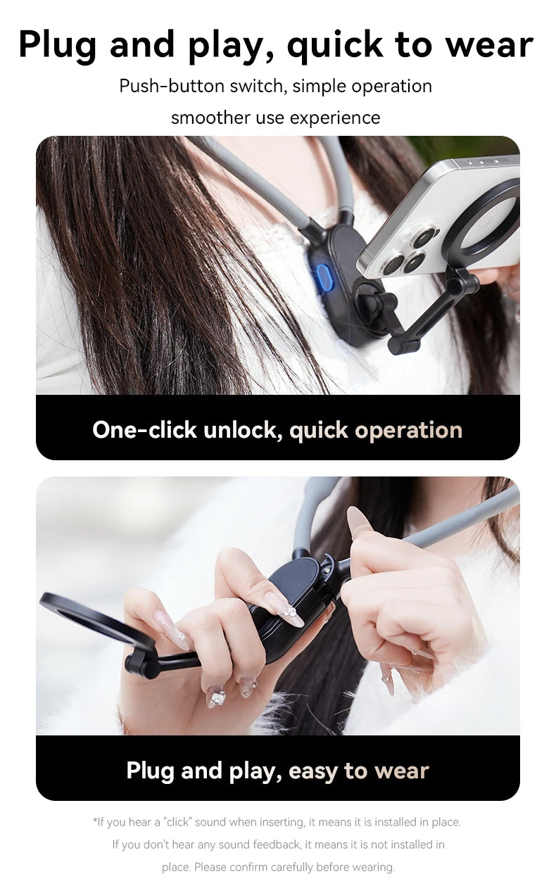 Clip magnético para teléfono con montaje en cuello 360 °   Soporte de teléfono POV de rotación para Iphone 15 14 13 12 11 10 para accesorios de teléfono SAMSUNG HUAWEI-MovilExpressShop