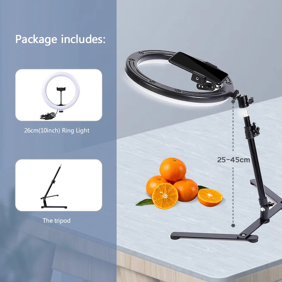 26CM fotografía iluminación teléfono Ringlight trípode soporte foto Led Selfie relleno anillo luz lámpara para vídeo Youtube Live COOK-MovilExpressShop