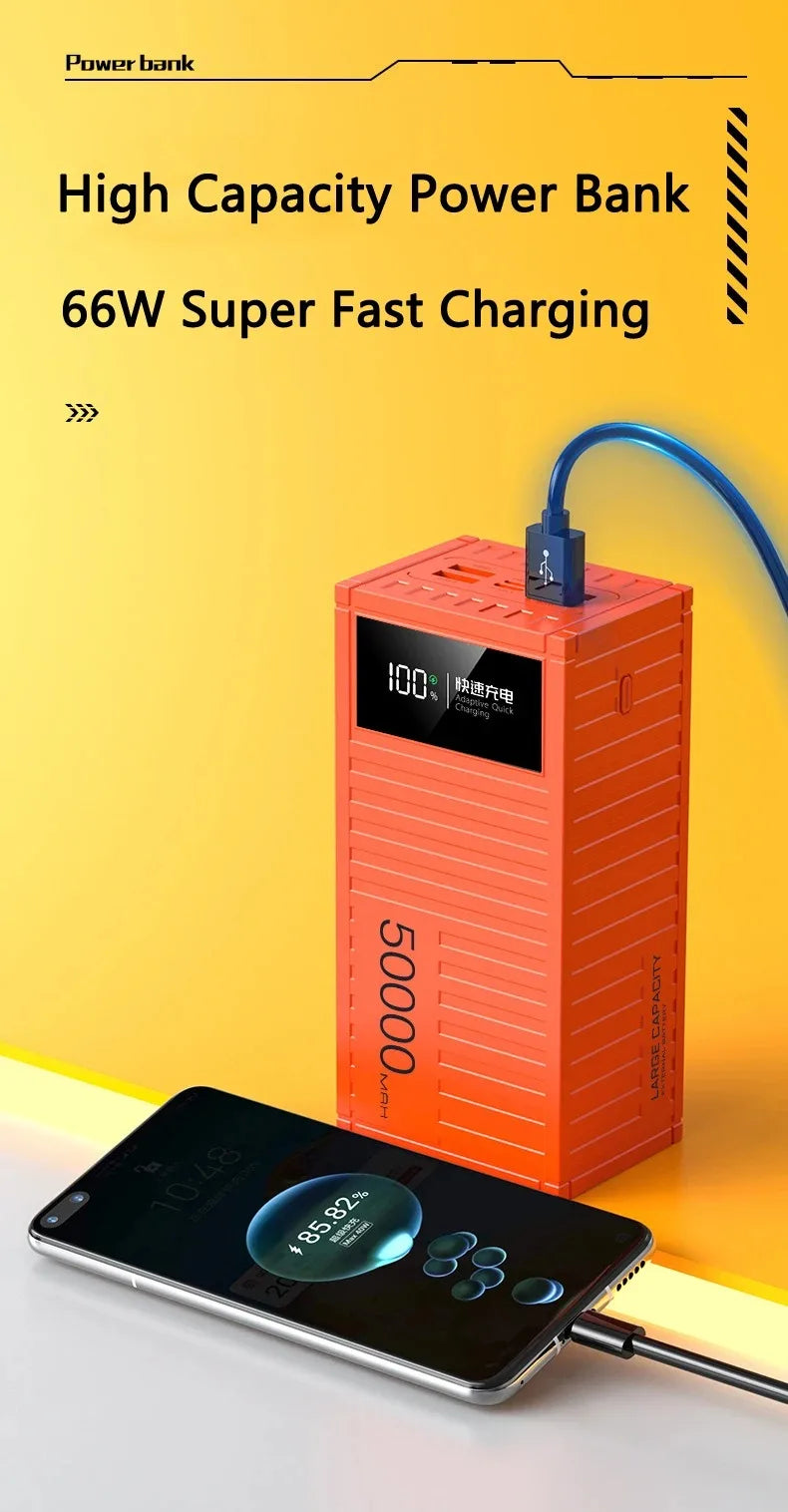 Banco de energía de carga portátil de gran capacidad de 50000mAh con 6 interfaces que soporta carga rápida de 120W adecuado para Xiaomi iPhone