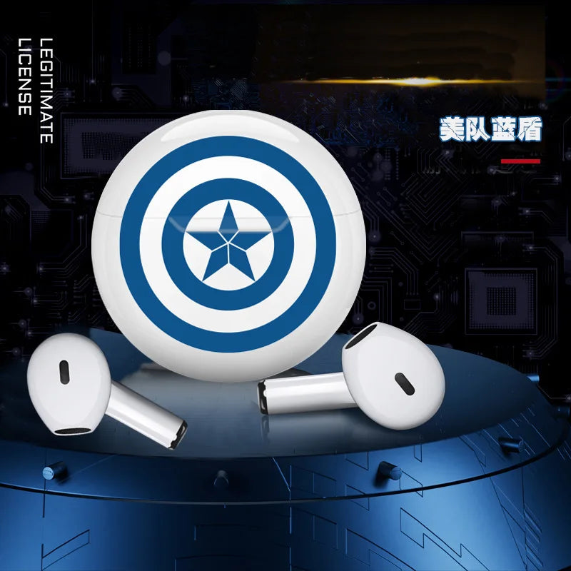 Marvel Spider Man Auriculares Bluetooth Dibujos animados Capitán América Mini Auriculares Bluetooth con bajo retardo y larga duración de la batería-MovilExpressShop