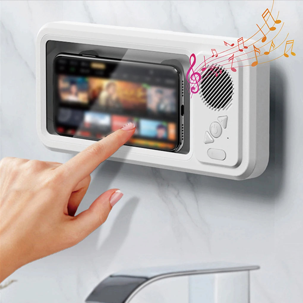 Soporte para teléfono de ducha con Altavoz Bluetooth IPX4, resistente al agua, antiniebla, pantalla táctil, soporte para teléfono de montaje en pared para ducha y baño 
 ?-MovilExpressShop