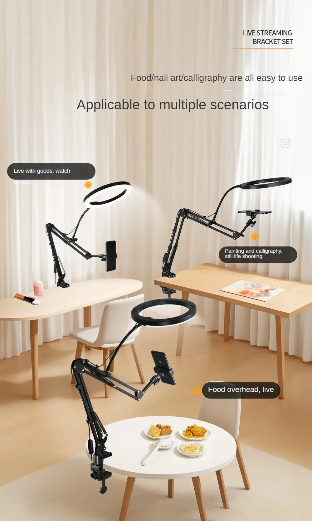 Soporte en vivo para teléfono móvil, iluminación superior profesional, cámara de disparo fija con grabación de instrucciones, palo Selfie de vídeo-MovilExpressShop