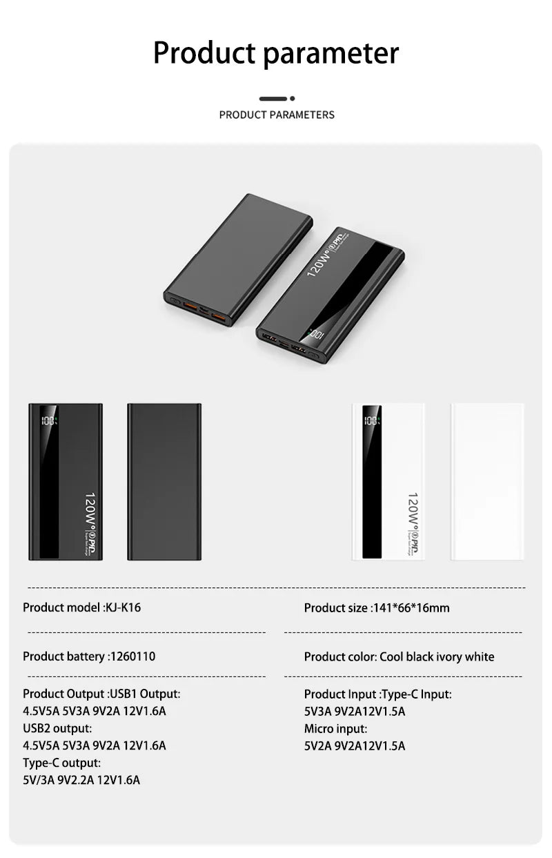 Xiaomi 500000mAh PowerBank de alta capacidad 120W carga súper rápida batería externa portátil Powerbank para Iphone Samsung Huawei