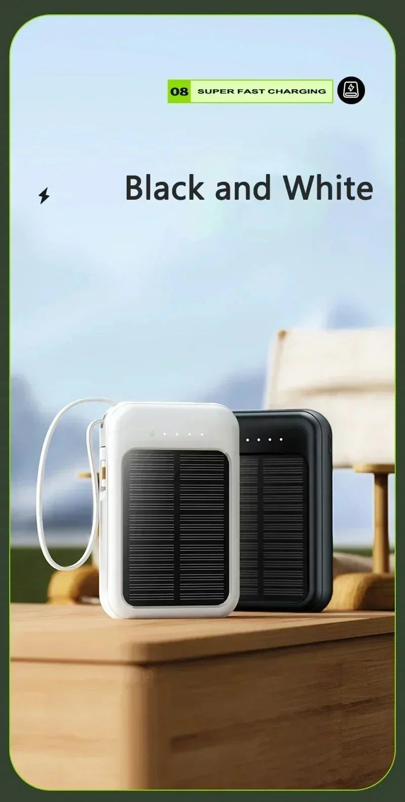 Banco de energía Solar de 50000mAh, Mini banco de energía de gran capacidad con 4 Cables integrados, cargador portátil para teléfonos, batería externa para Xiaomi-MovilExpressShop