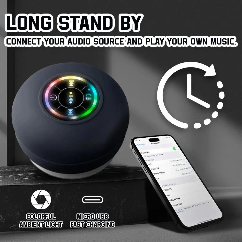 Altavoz Bluetooth resistente al agua con luces LED coloridas, fuerte ventosa y soporte para teléfono, mini altavoz portátil para exteriores/espectáculos-MovilExpressShop