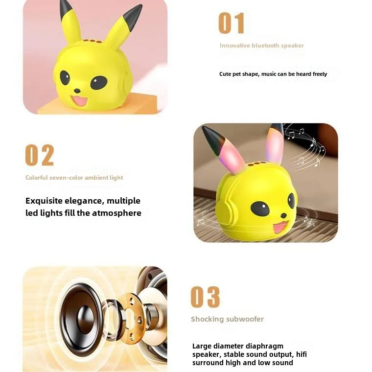 Pikachu Altavoz Bluetooth inalámbrico Altavoz pequeño portátil Subwoofer pesado Mini Bluetooth bajo Subwoofer regalos-MovilExpressShop