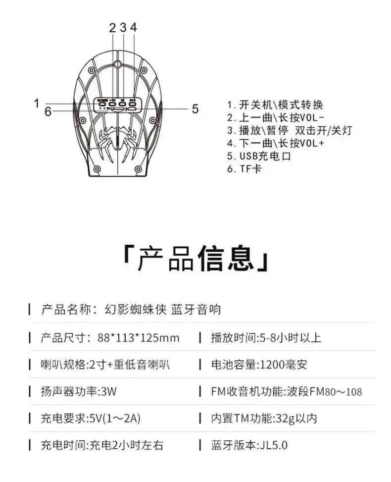 Marvel Los Vengadores Spiderman Iron Man Dibujos animados creativos Mini subwoofer Altavoz Bluetooth Personalizado Anime Película Audio Regalo