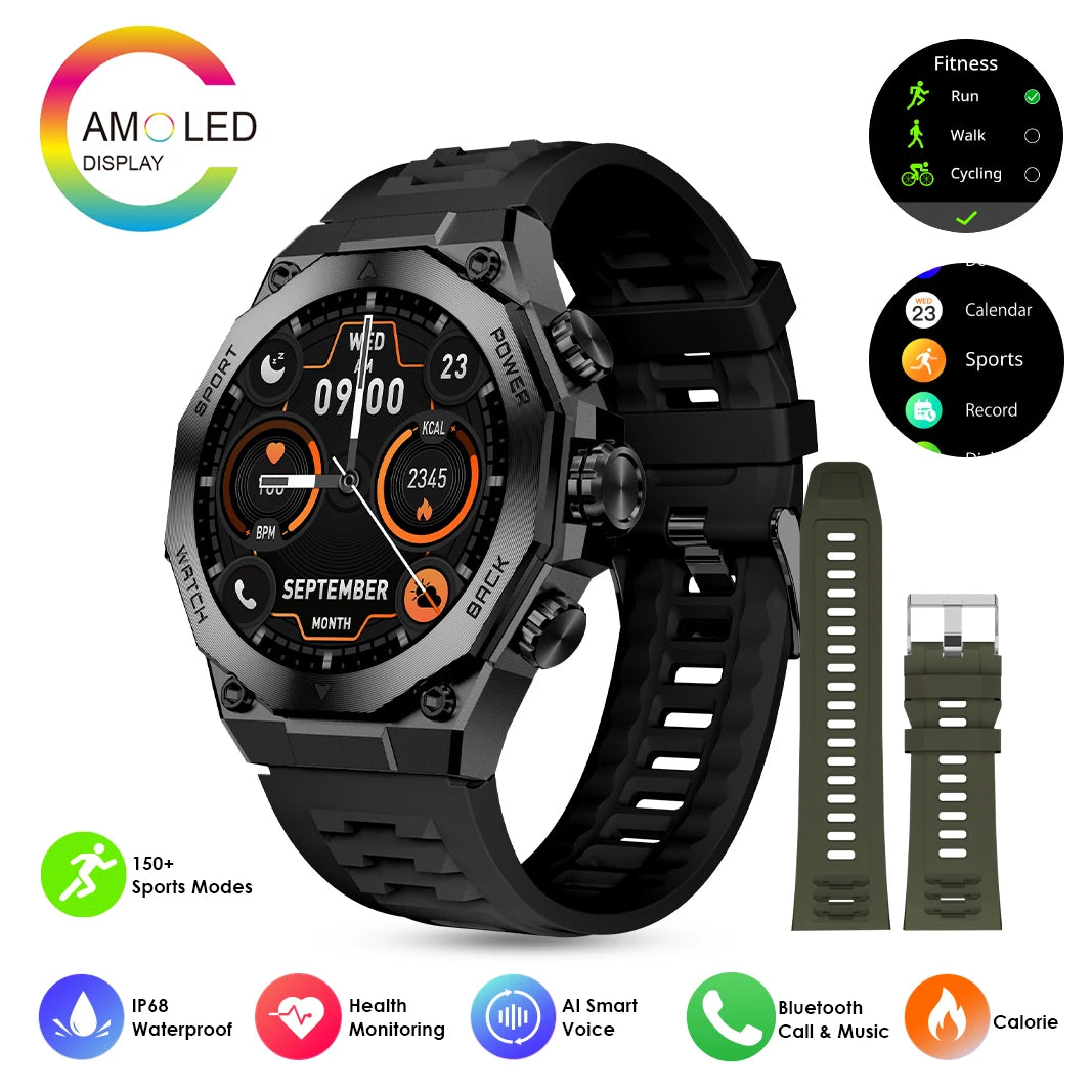 Smartwatch IP67 rastreador de ejercicios impermeable con más de 150 deportes monitoreo del sueño carga inalámbrica     Reloj AMOLED
