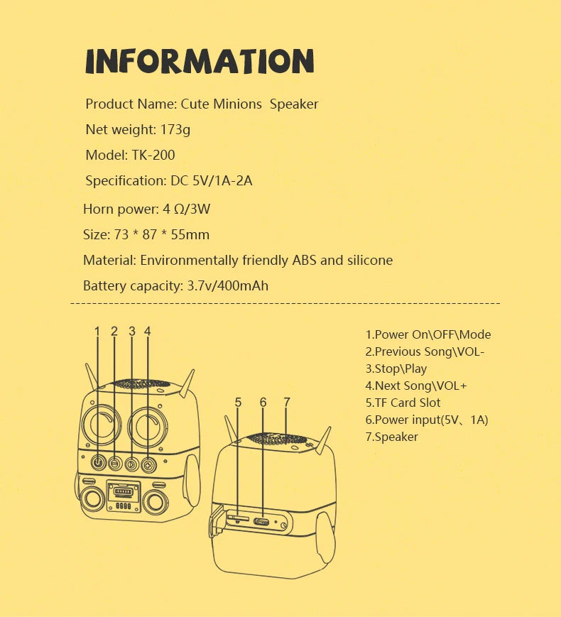 Buho Altavoz Bluetooth inalámbrico TK-200, minialtavoces portátiles impermeables IP65, compatible con tarjeta de memoria, estéreo HiFi, altavoces de graves pesados-MovilExpressShop