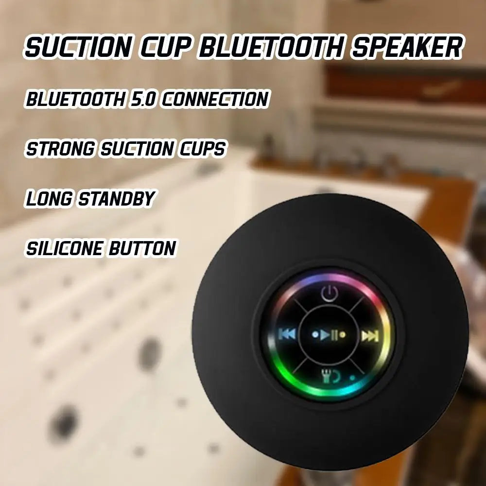 Altavoz Bluetooth resistente al agua con luces LED coloridas, fuerte ventosa y soporte para teléfono, mini altavoz portátil para exteriores/espectáculos-MovilExpressShop